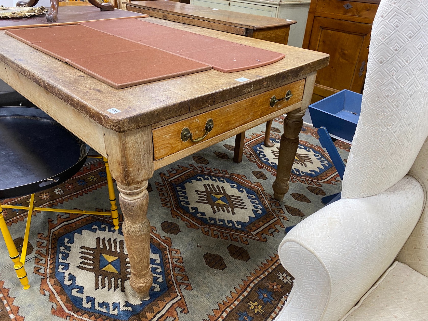 A Victorian rectangular pine kitchen table, length 204cm, width 105cm, height 76cm